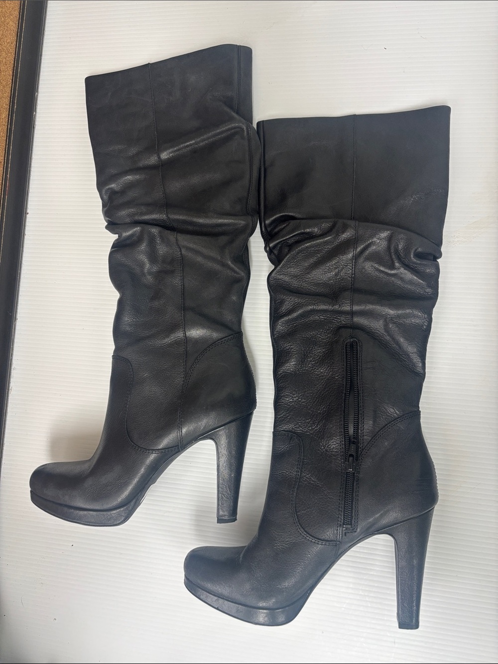 Jessica Simpson Black Leather High-Heel Knee Boots - Picture 3 of 12